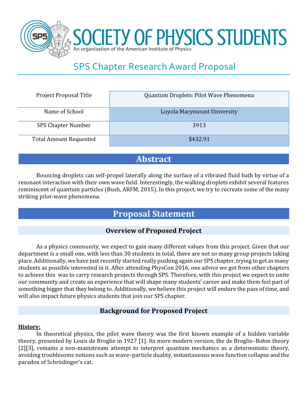 SPS Chapter Research Award Proposal