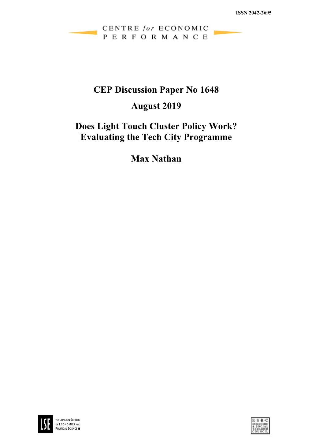 Does Light Touch Cluster Policy Work? Evaluating the Tech City Programme