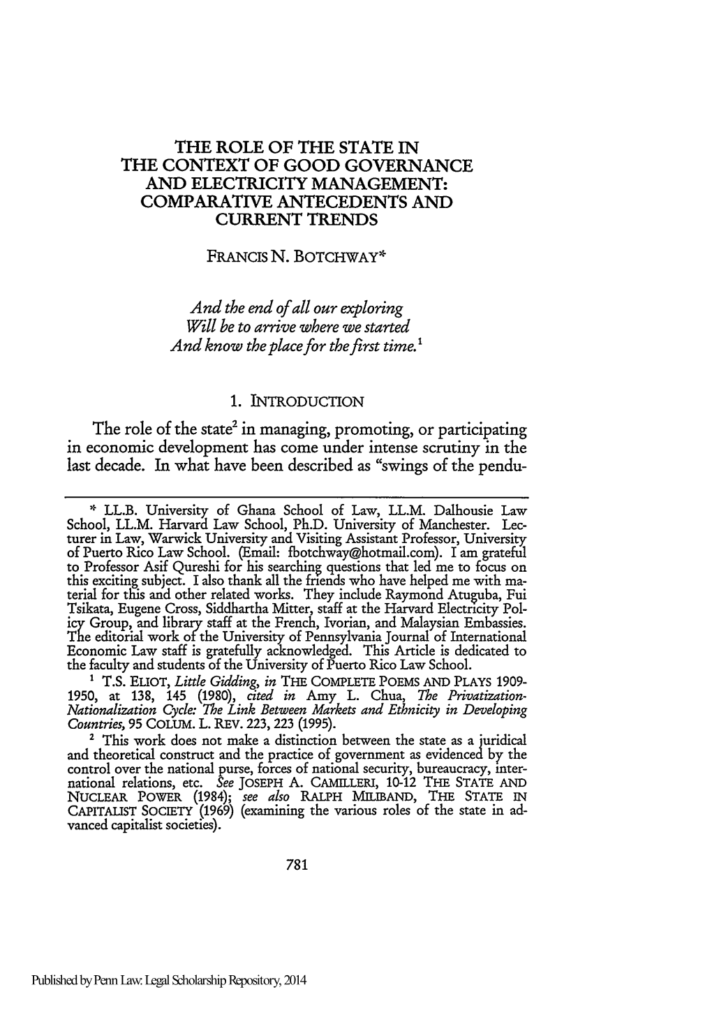 The Role of the State in the Context of Good Governance and Electricity Management: Comparative Antecedents and Current Trends