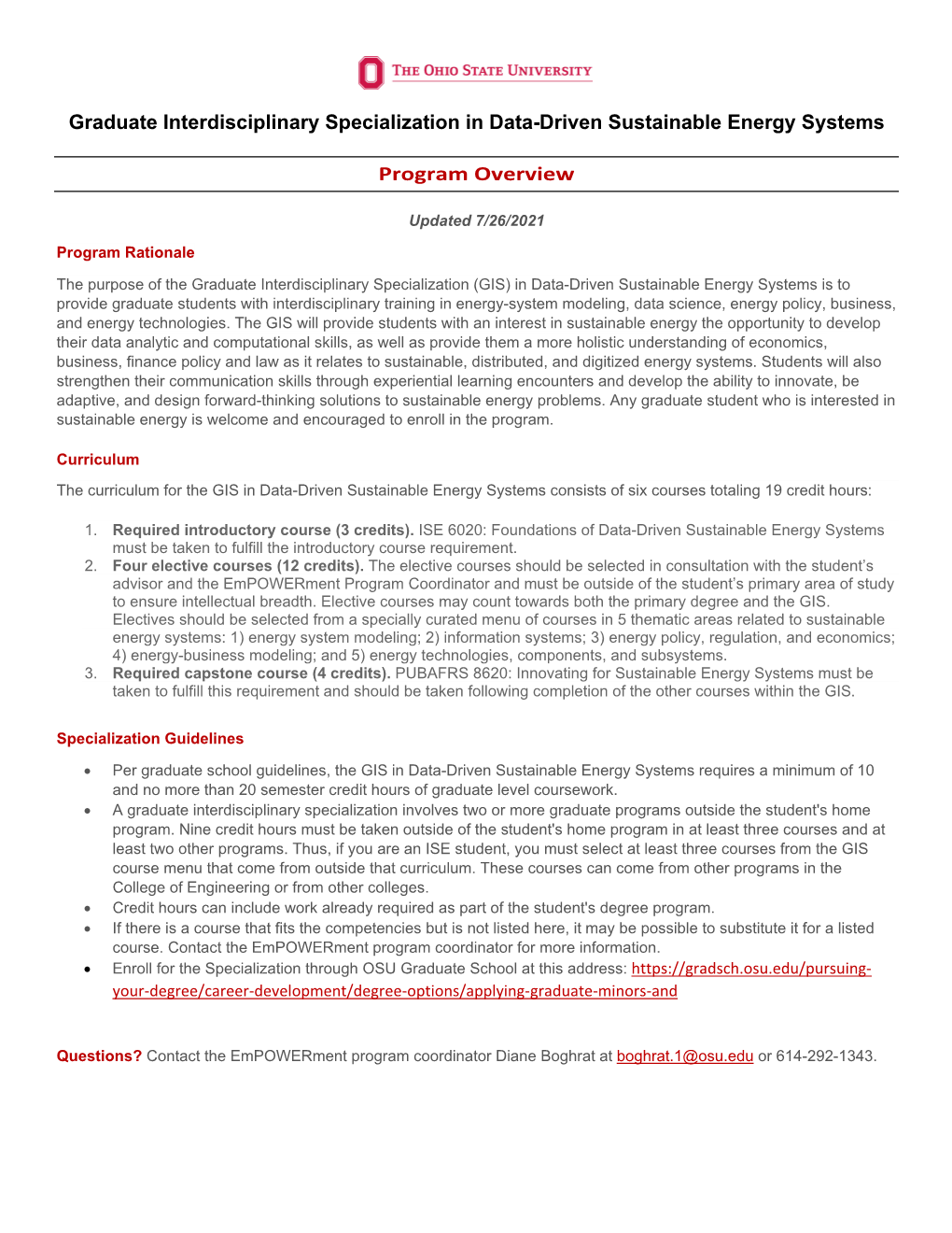 Graduate Interdisciplinary Specialization in Data-Driven Sustainable Energy Systems