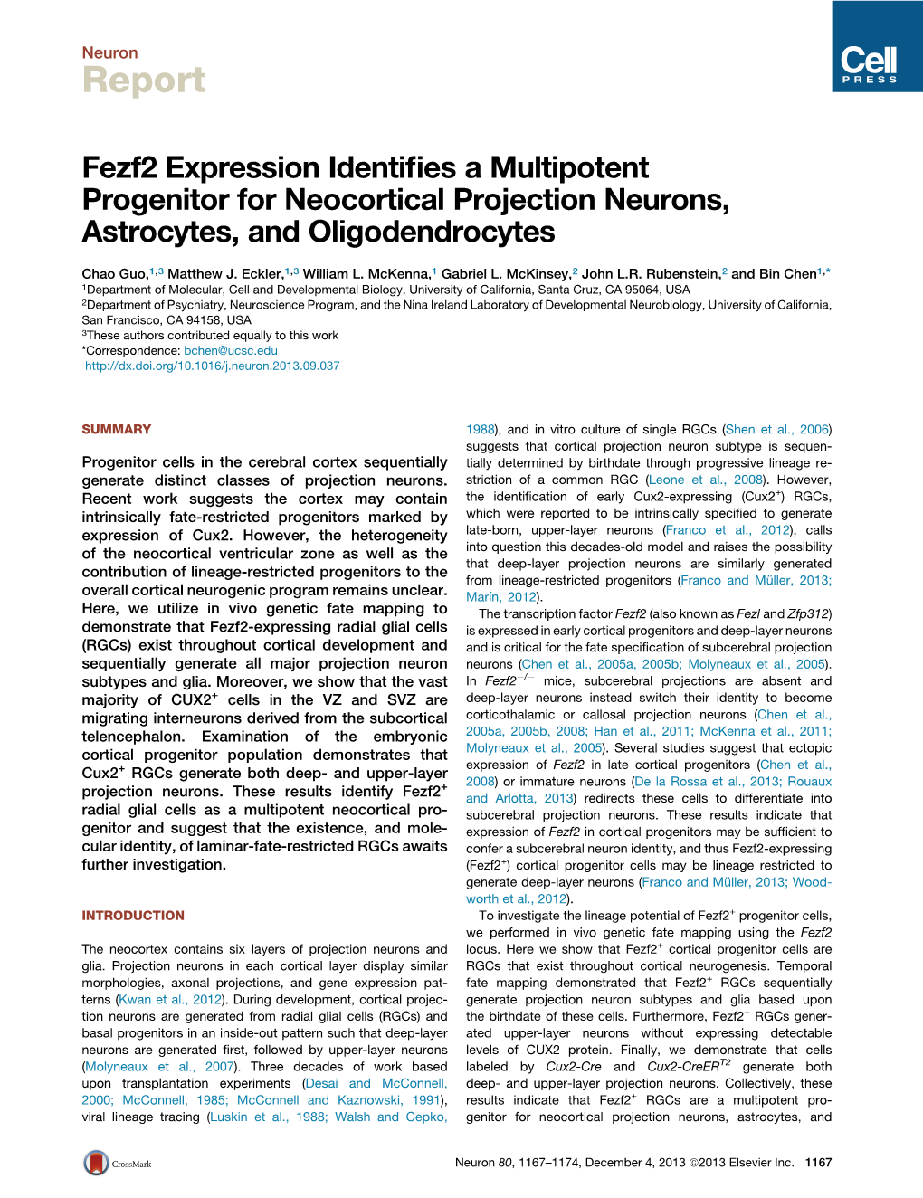 Fezf2 Expression Identifies a Multipotent Progenitor For