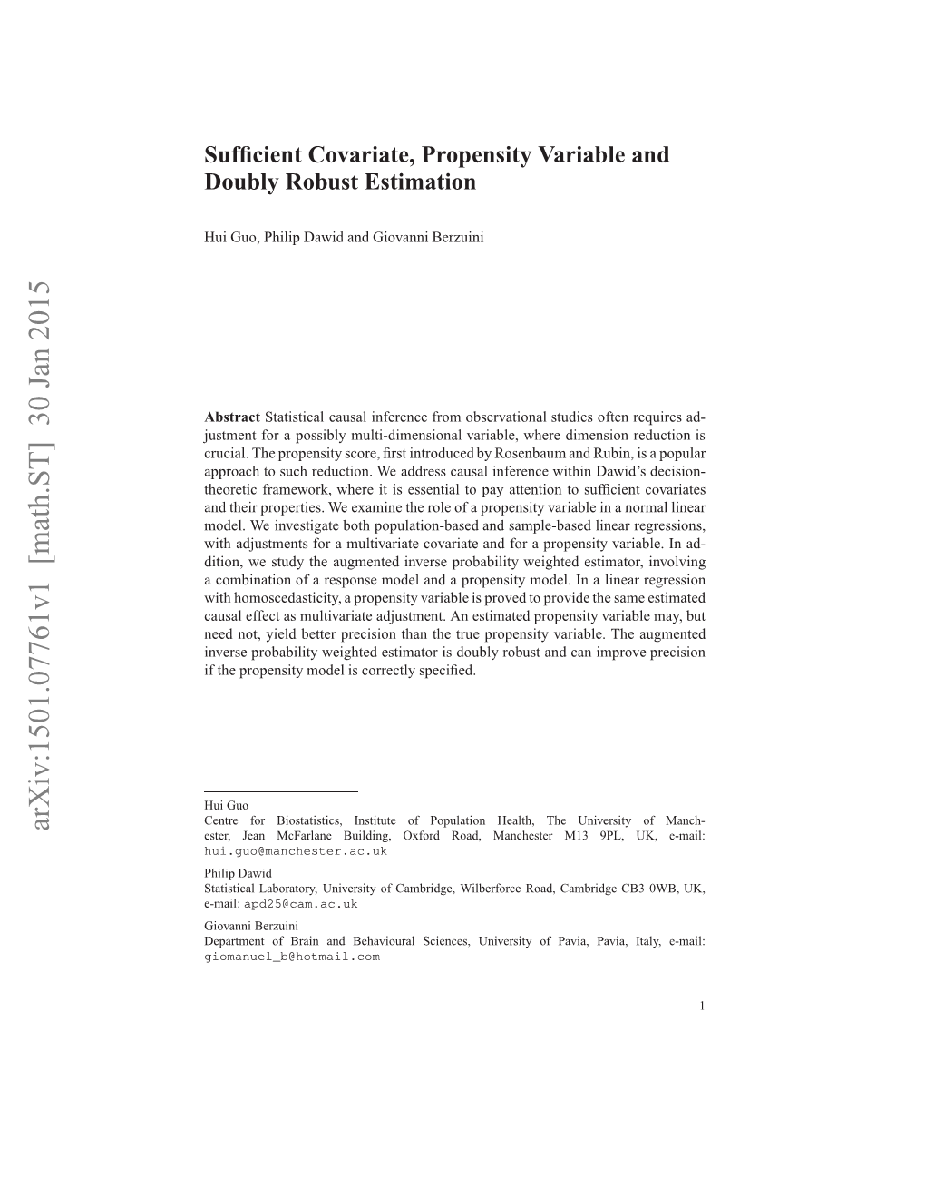 Sufficient Covariate, Propensity Variable and Doubly Robust