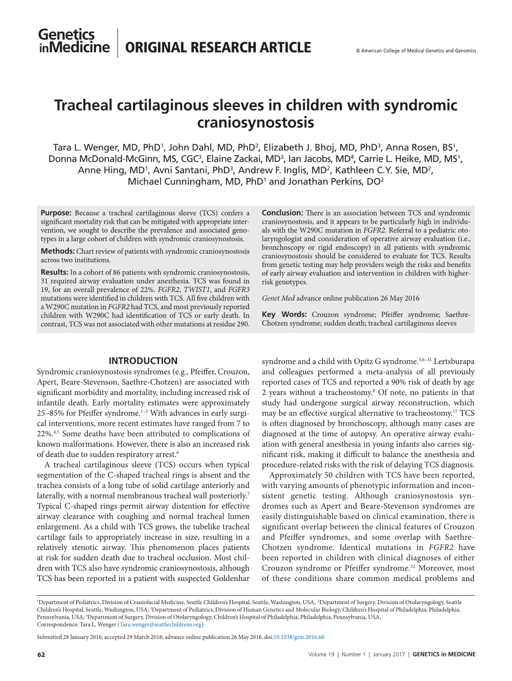 Tracheal Cartilaginous Sleeves in Children with Syndromic Craniosynostosis