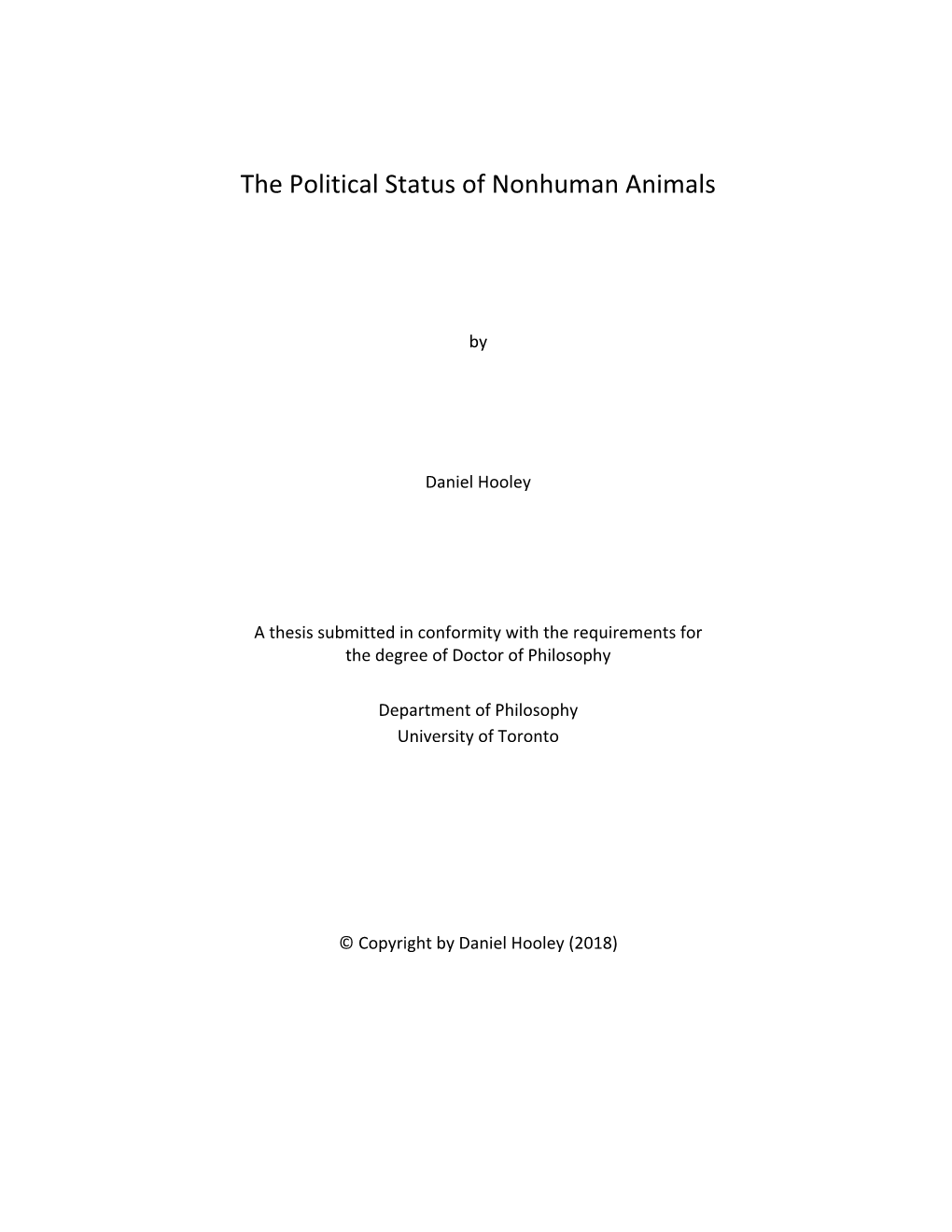 The Political Status of Nonhuman Animals