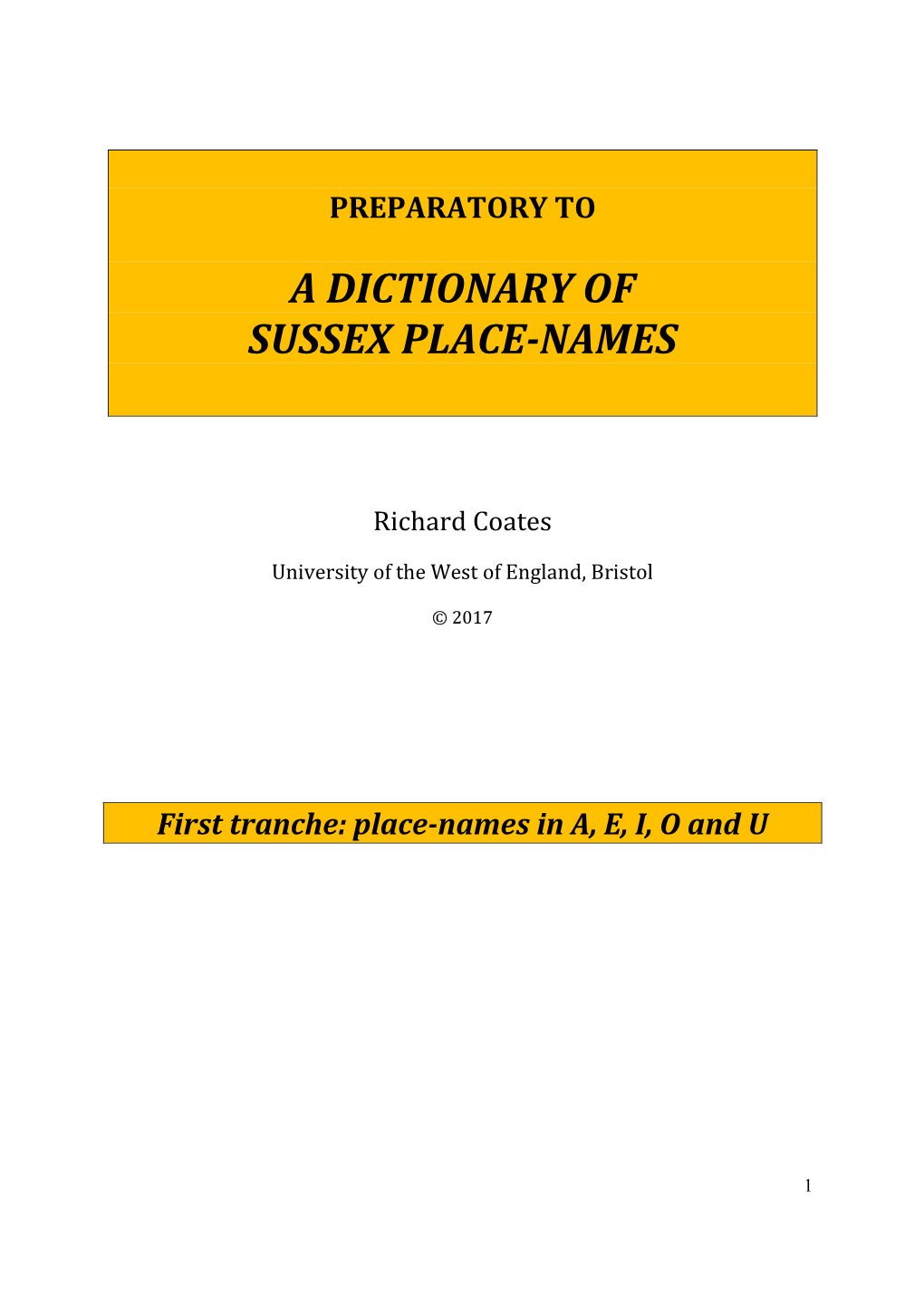 Of Place-Names in Sussex