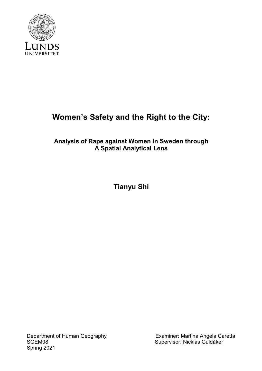 Women's Safety and the Right to the City