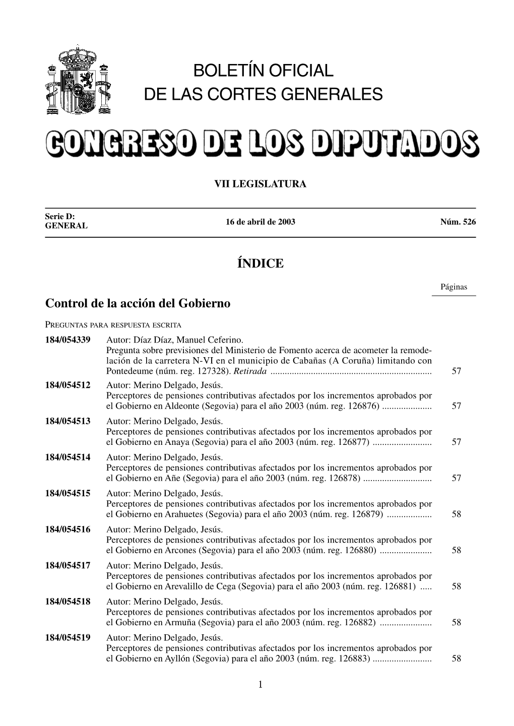 Boletín Oficial De Las Cortes Generales