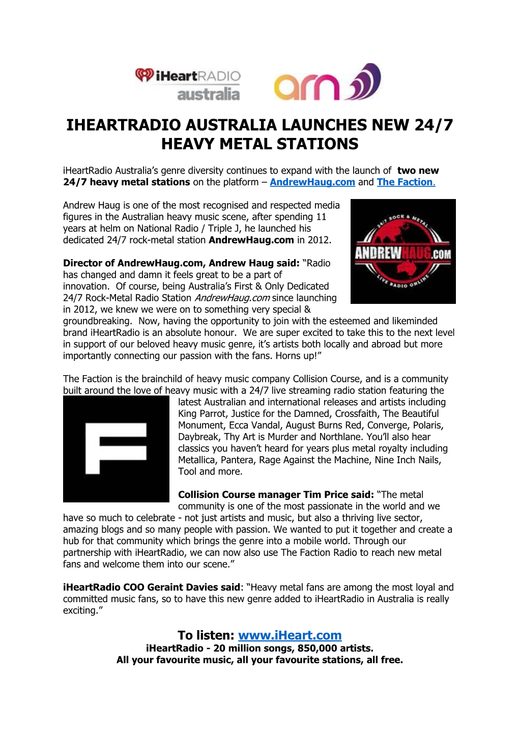 Iheartradio Australia Launches New 24/7 Heavy Metal