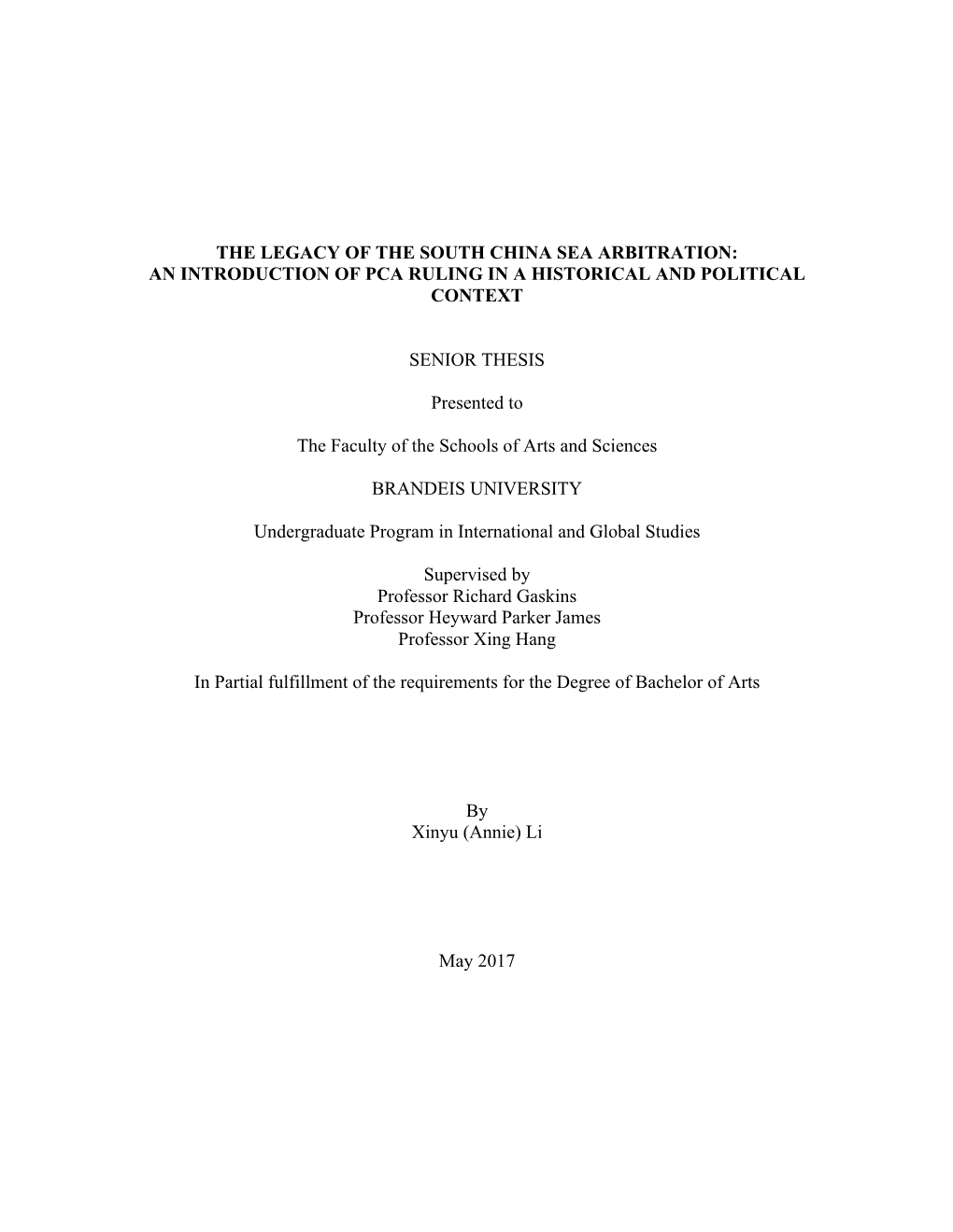 The Legacy of the South China Sea Arbitration: an Introduction of Pca Ruling in a Historical and Political Context