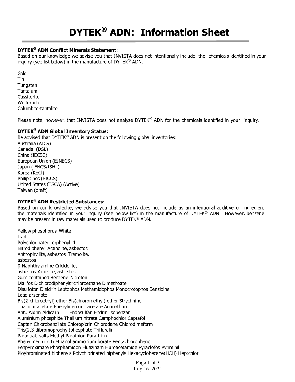 DYTEK® ADN: Information Sheet