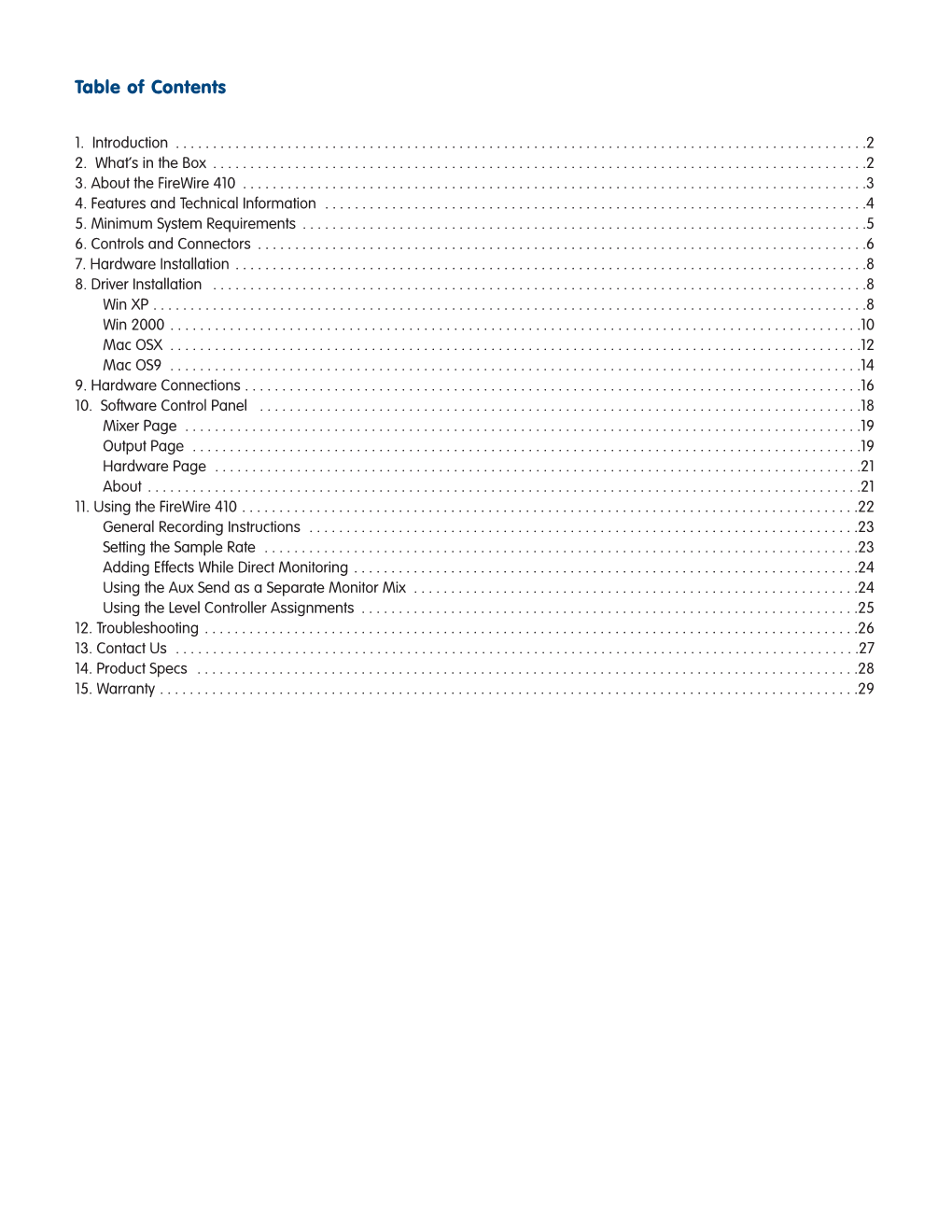 Table of Contents