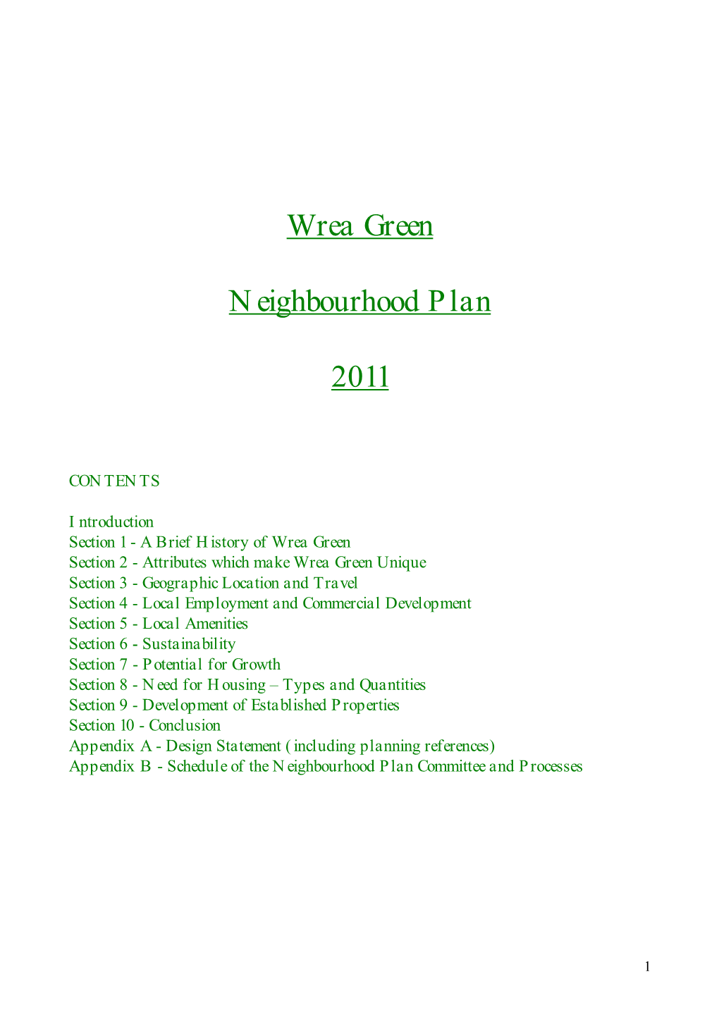 Wrea Green Neighbourhood Plan 2011