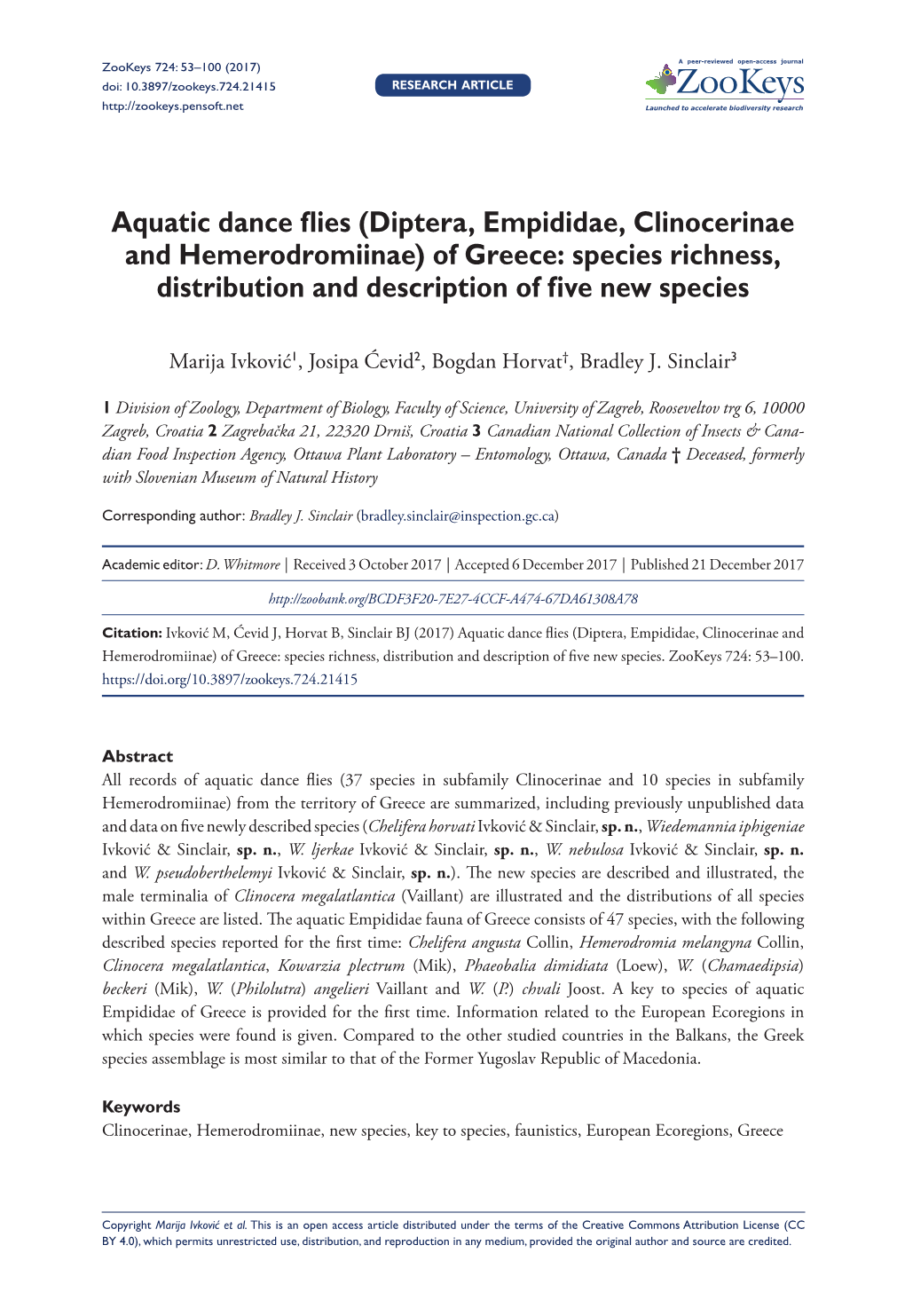 Aquatic Dance Flies (Diptera, Empididae, Clinocerinae and Hemerodromiinae) of Greece: Species Richness, Distribution and Description of Five New Species