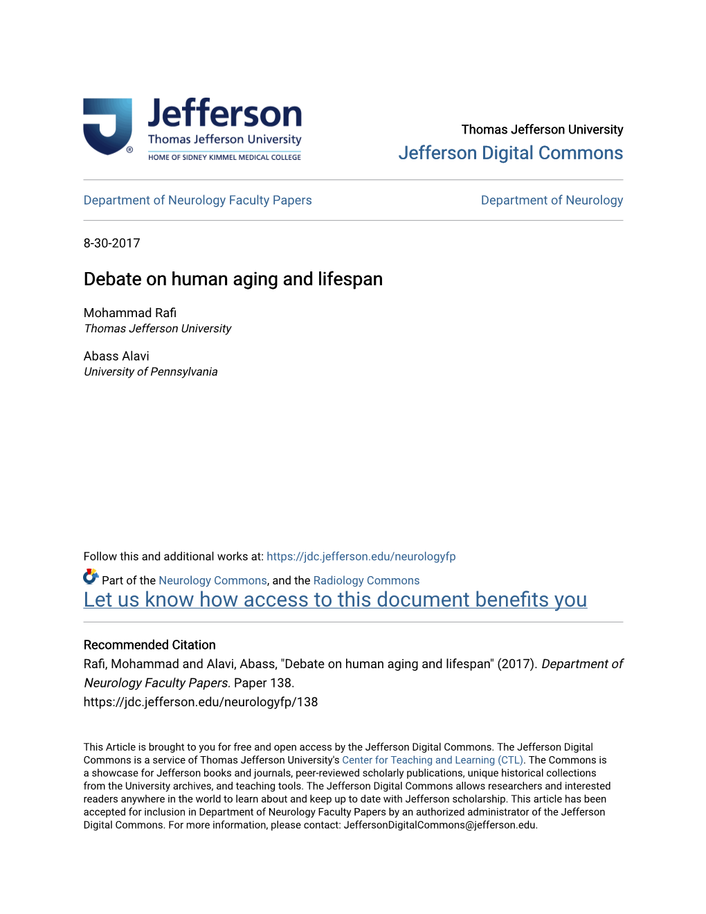 Debate on Human Aging and Lifespan