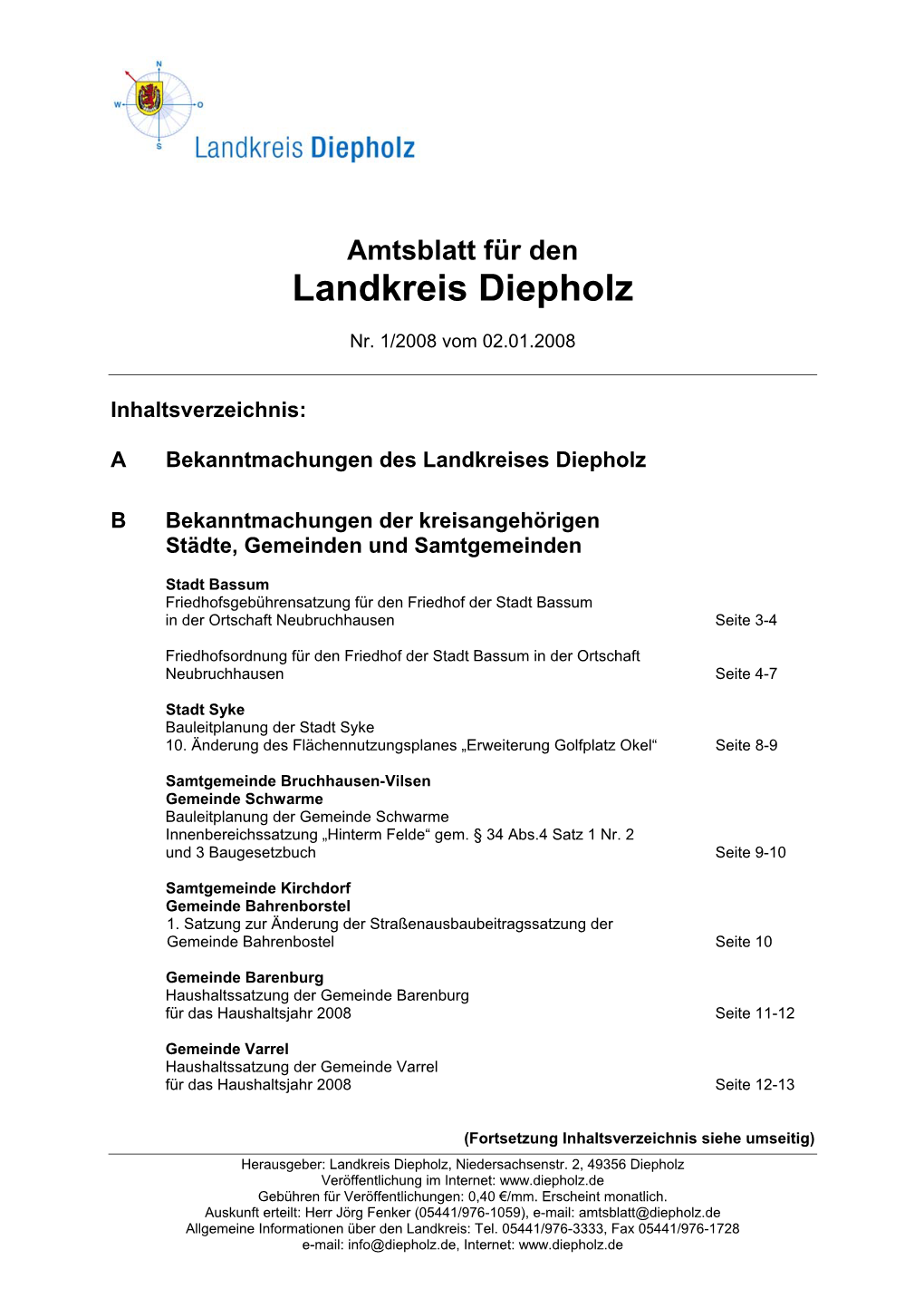 Amtsblatt Für Den Landkreis Diepholz