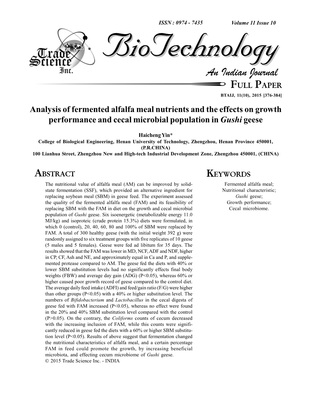Analysis of Fermented Alfalfameal Nutrients And