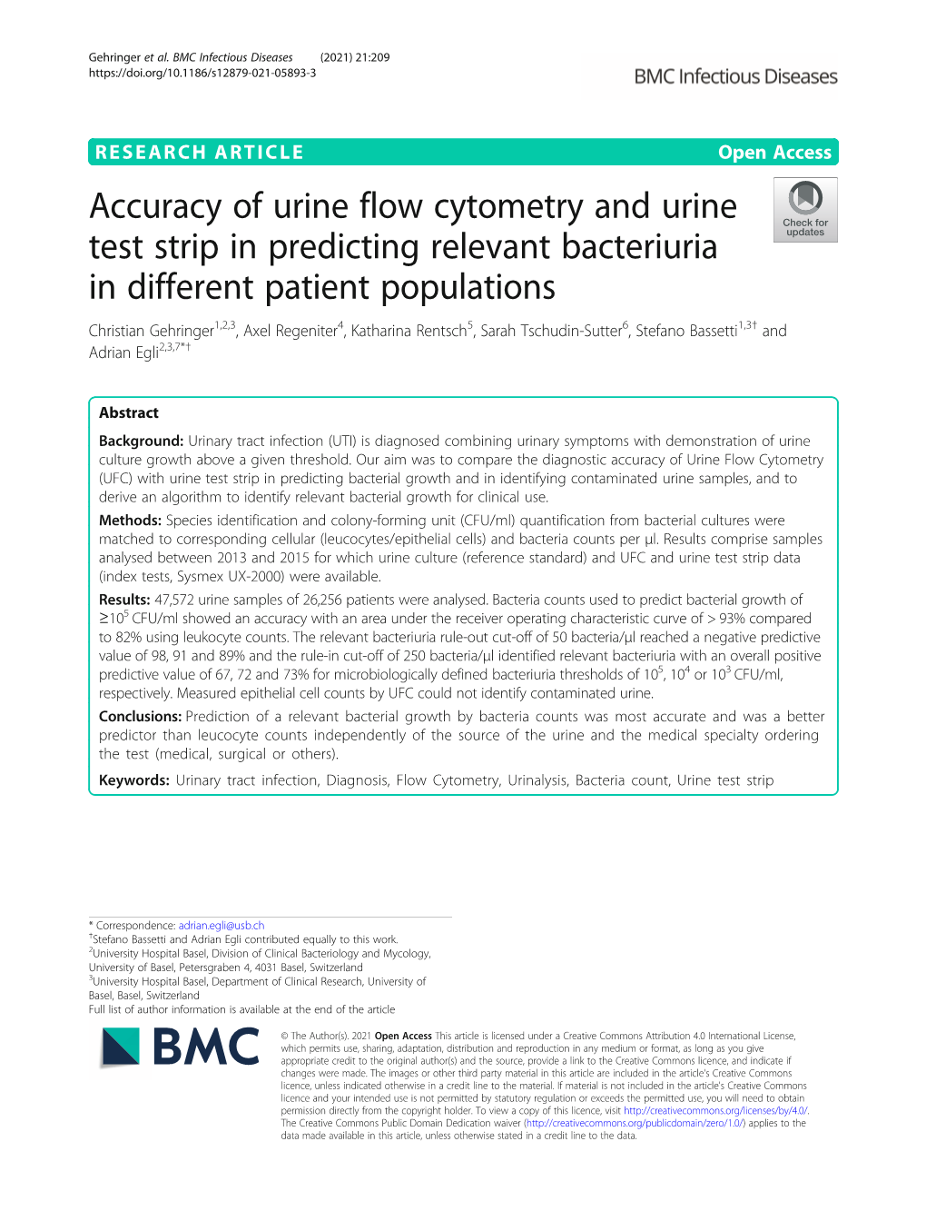 Accuracy of Urine Flow Cytometry and Urine Test Strip in Predicting Relevant