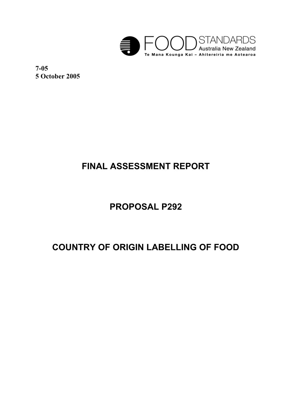 Country of Origin Labelling of Food