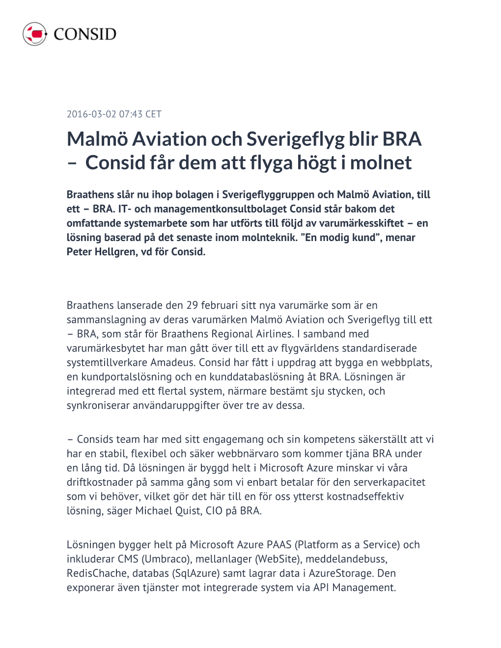 Malmö Aviation Och Sverigeflyg Blir BRA – Consid Får Dem Att Flyga Högt I Molnet