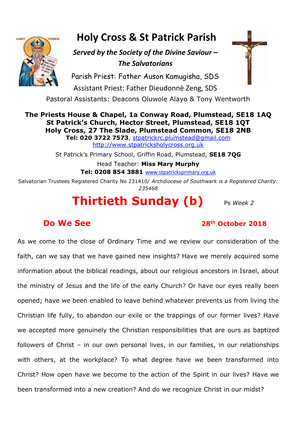 Holy Cross & St Patrick Parish Thirtieth Sunday