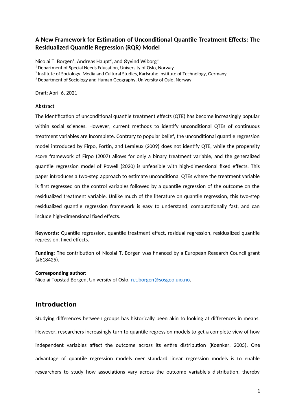 The Residualized Quantile Regression (RQR) Model