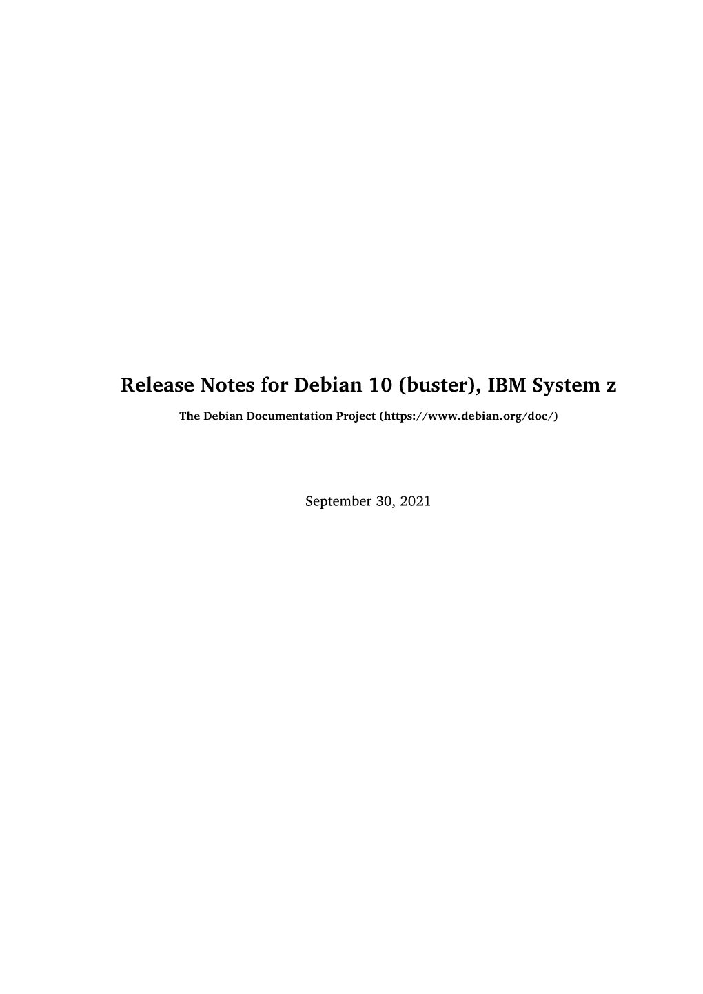 Release Notes for Debian 10 (Buster), IBM System Z