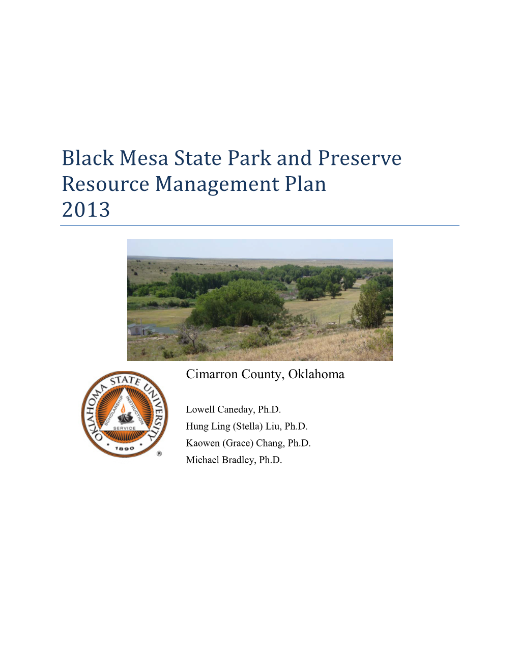 Black Mesa State Park and Preserve Resource Management Plan 2013