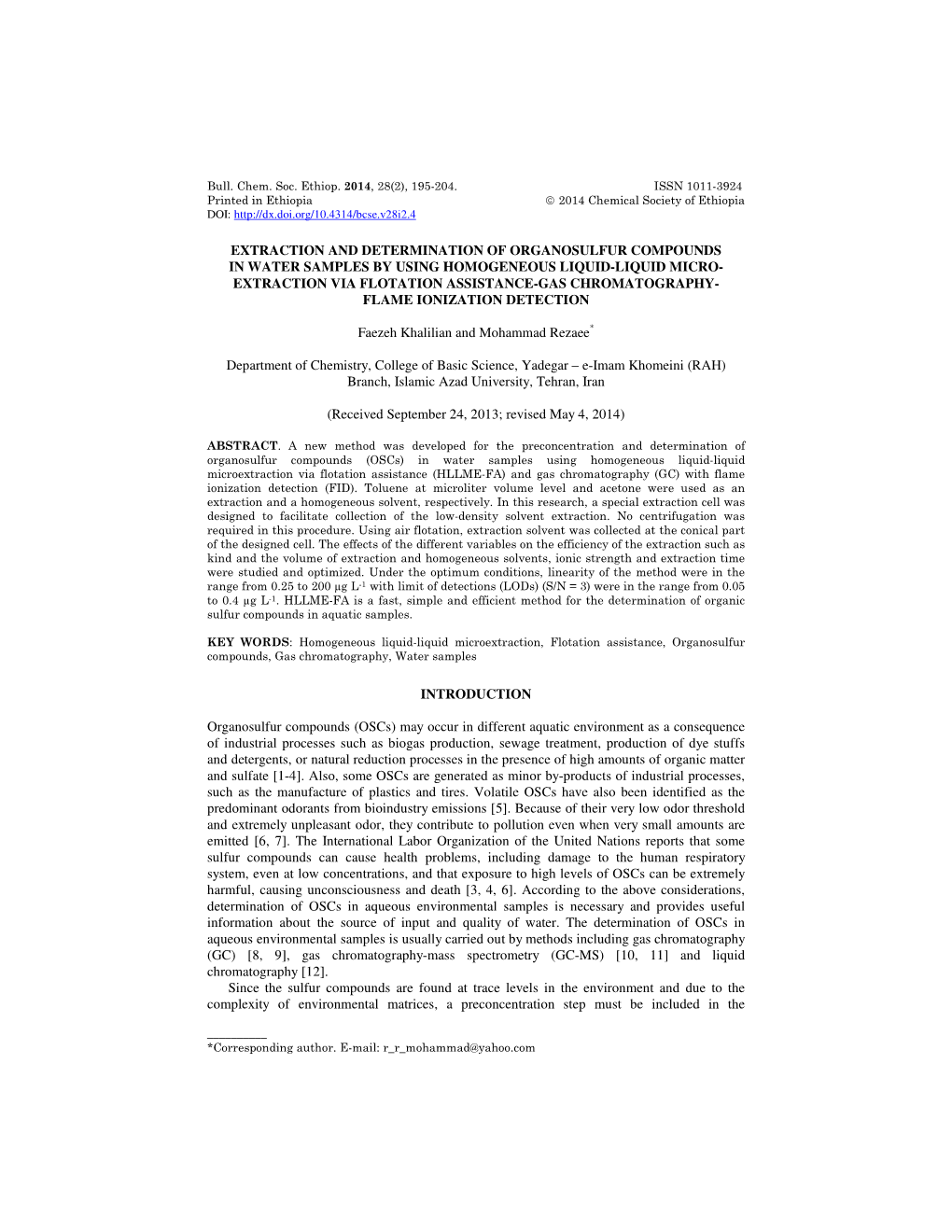 Extraction and Determination of Organosulfur