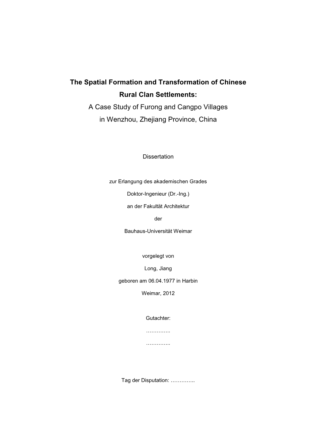 A Case Study of Furong and Cangpo Villages in Wenzhou, Zhejiang Province, China