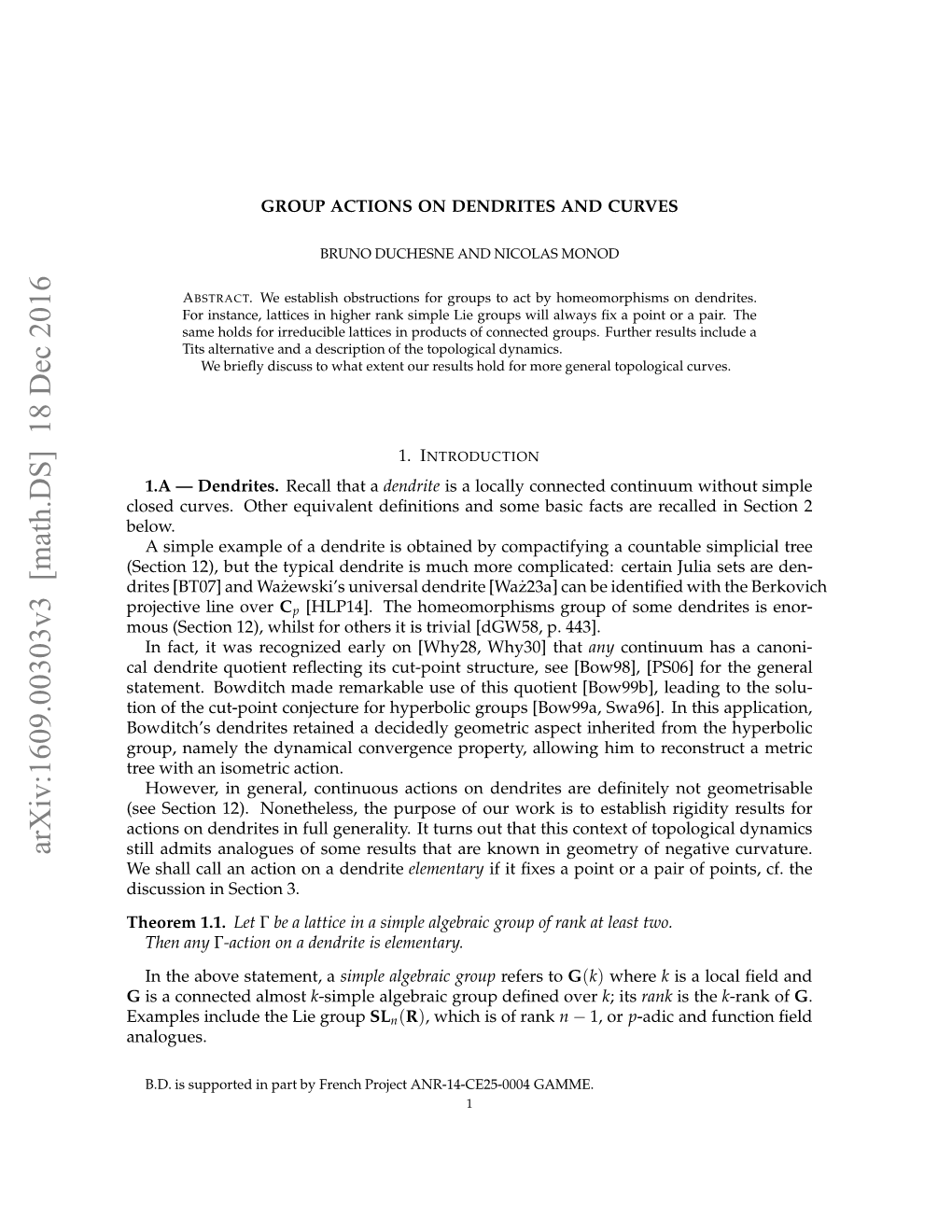 Group Actions on Dendrites and Curves 3