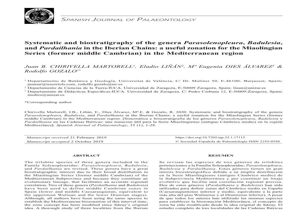 Systematic and Biostratigraphy of the Genera Parasolenopleura