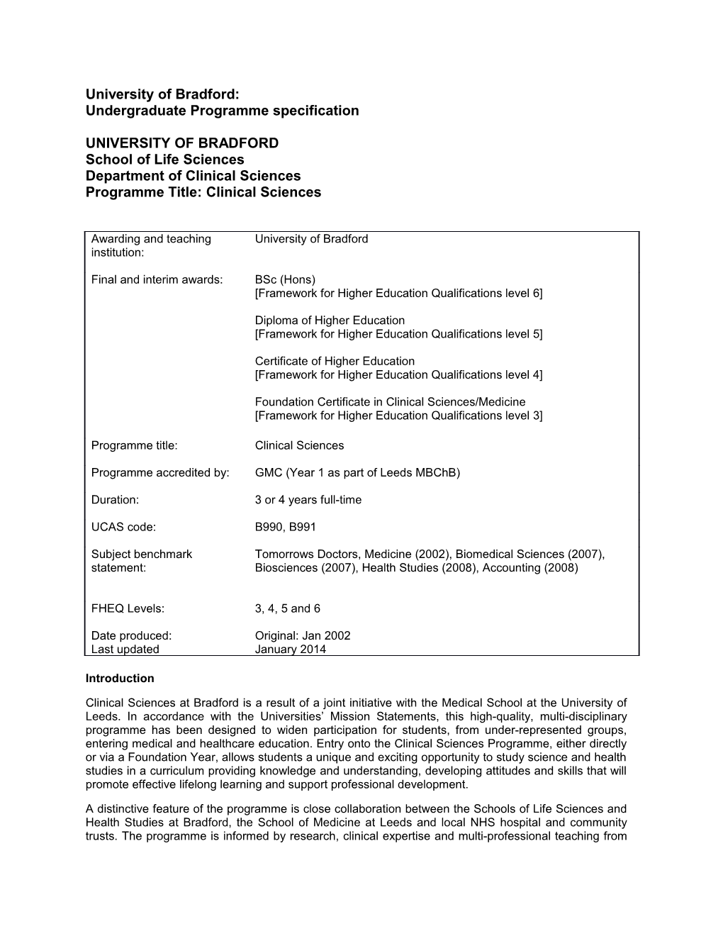 University of Bradford: Undergraduate Programme Specification s1