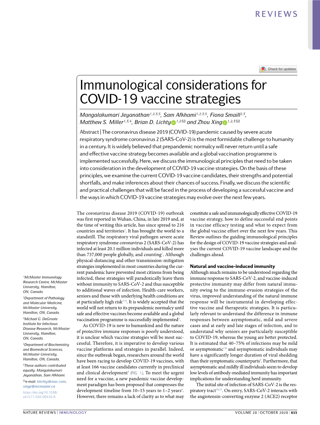 Immunological Considerations for COVID-19 Vaccine Strategies