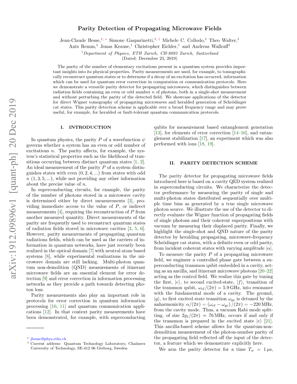 Parity Detection of Propagating Microwave Fields