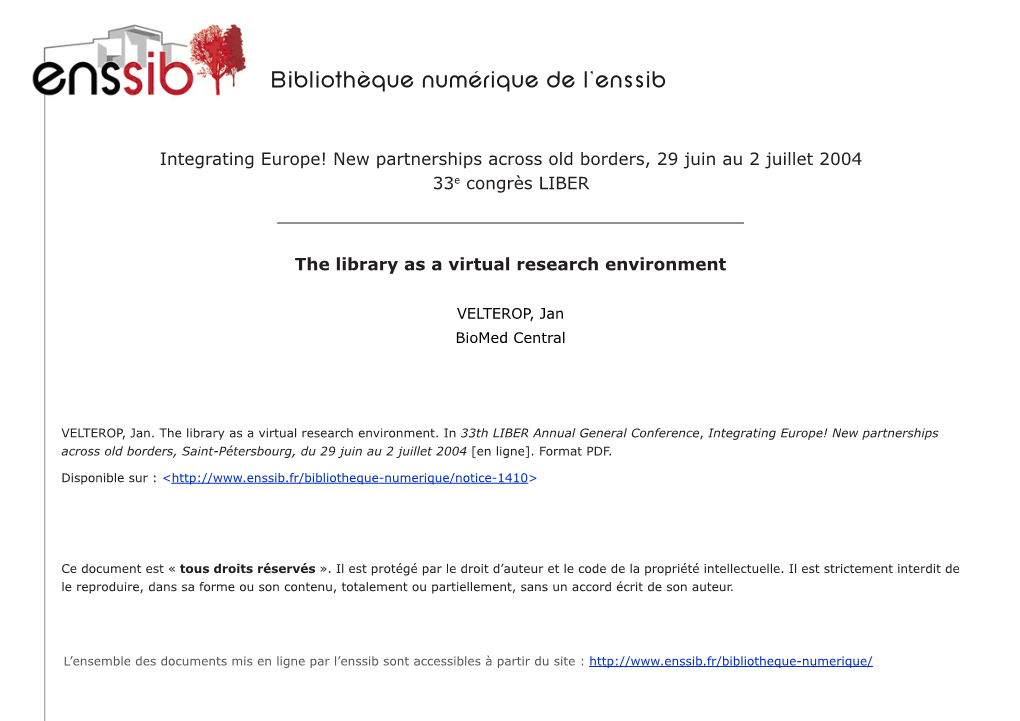 Bibliothèque Numérique De L'enssib