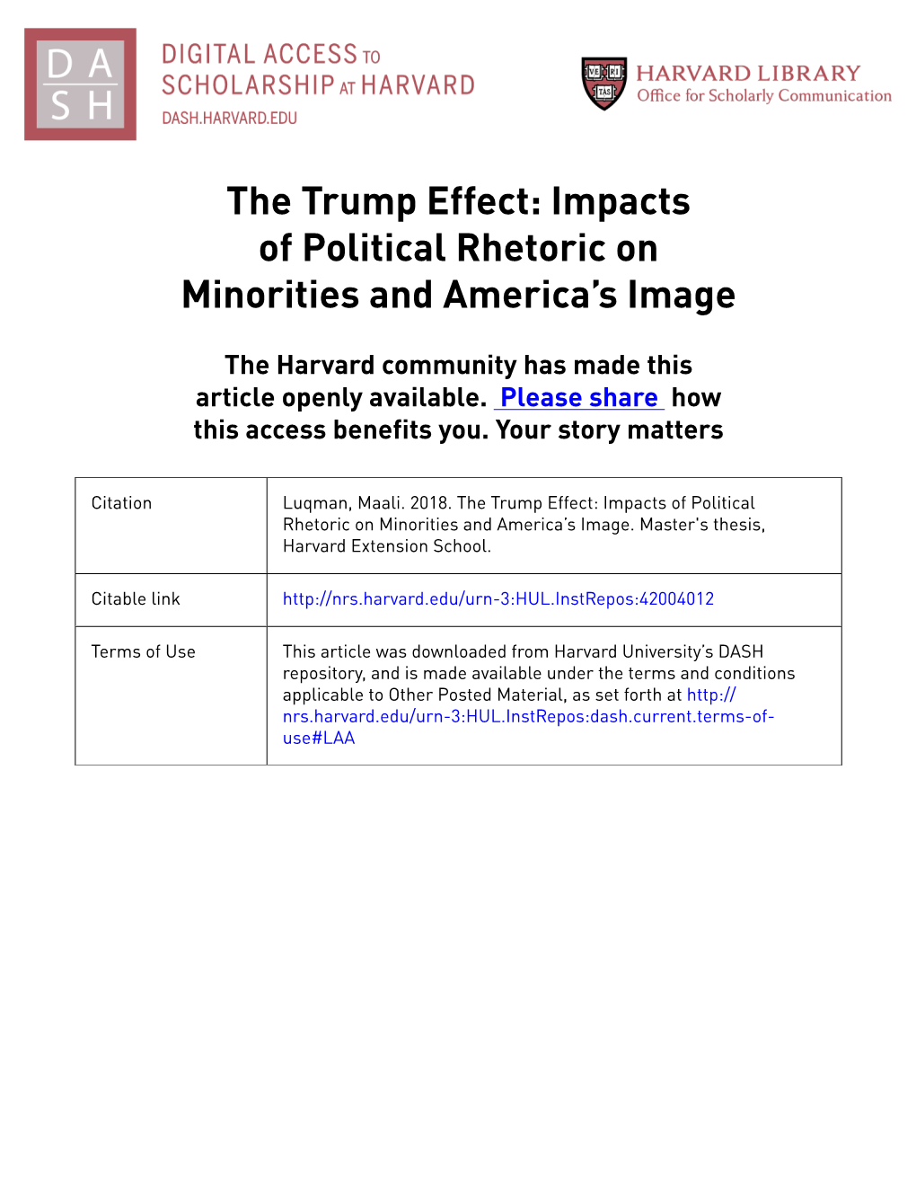 The Trump Effect: Impacts of Political Rhetoric on Minorities and America’S Image