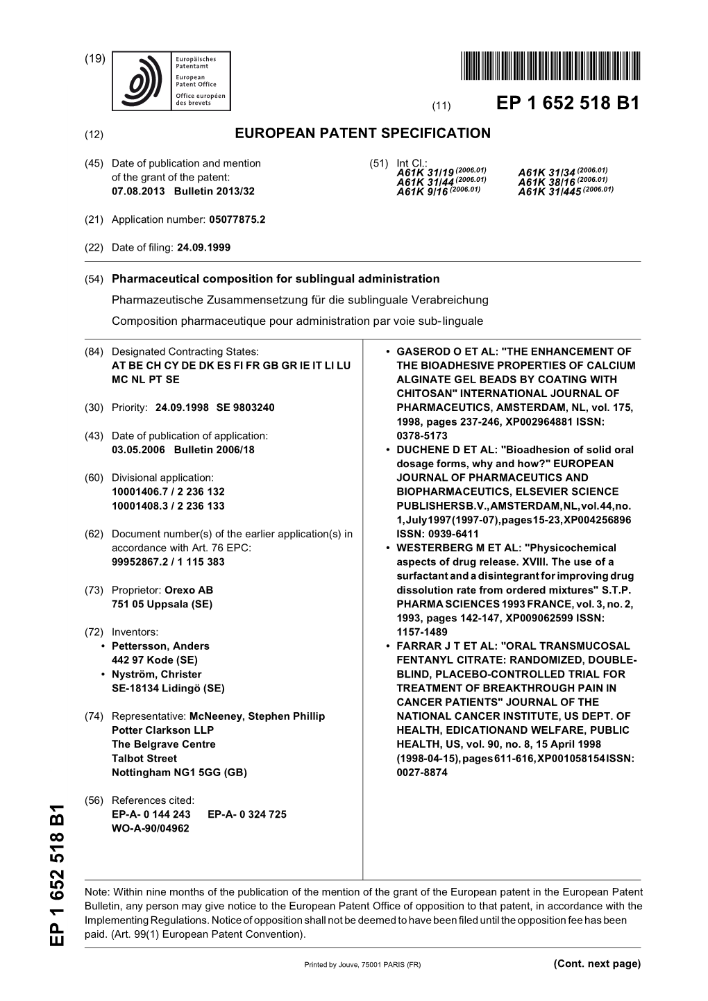 Pharmaceutical Composition for Sublingual Administration