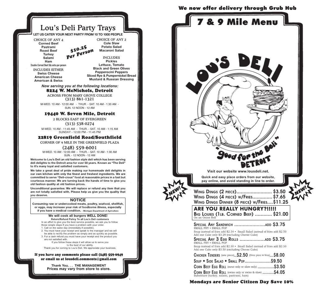 7 & 9 Mile Menu