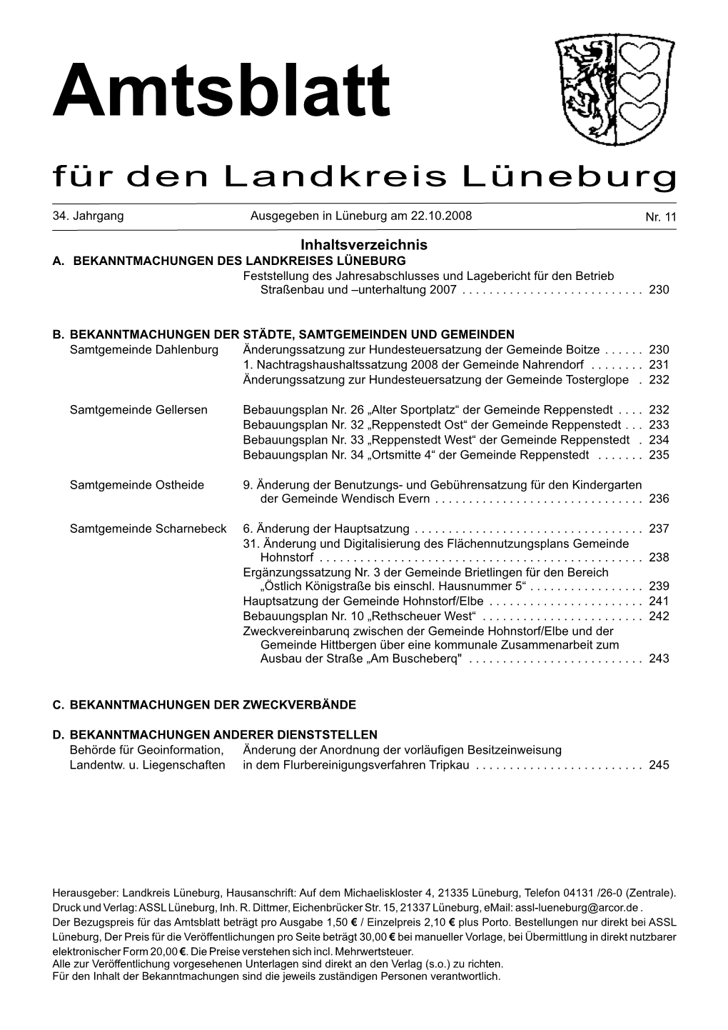 Amtsblatt Für Den Landkreis Lüneburg