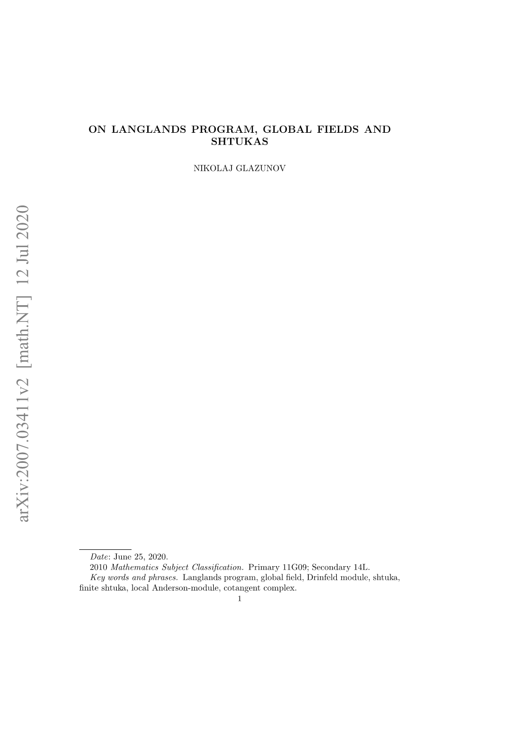 Arxiv:2007.03411V2 [Math.NT] 12 Jul 2020 Nt Hua Oa Nesnmdl,Ctnetcomplex