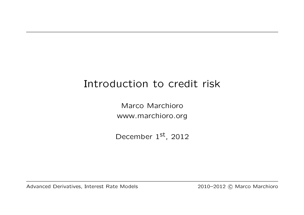 Introduction to Credit Risk