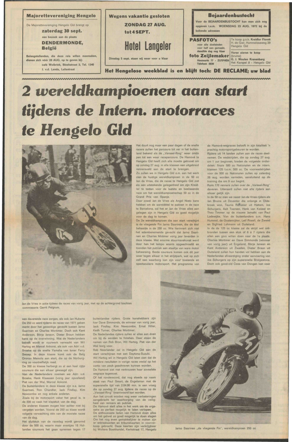 2 Wereldkampioenen Aan Start Tijdens De Intern, Motorraces Te Hengelo Gld