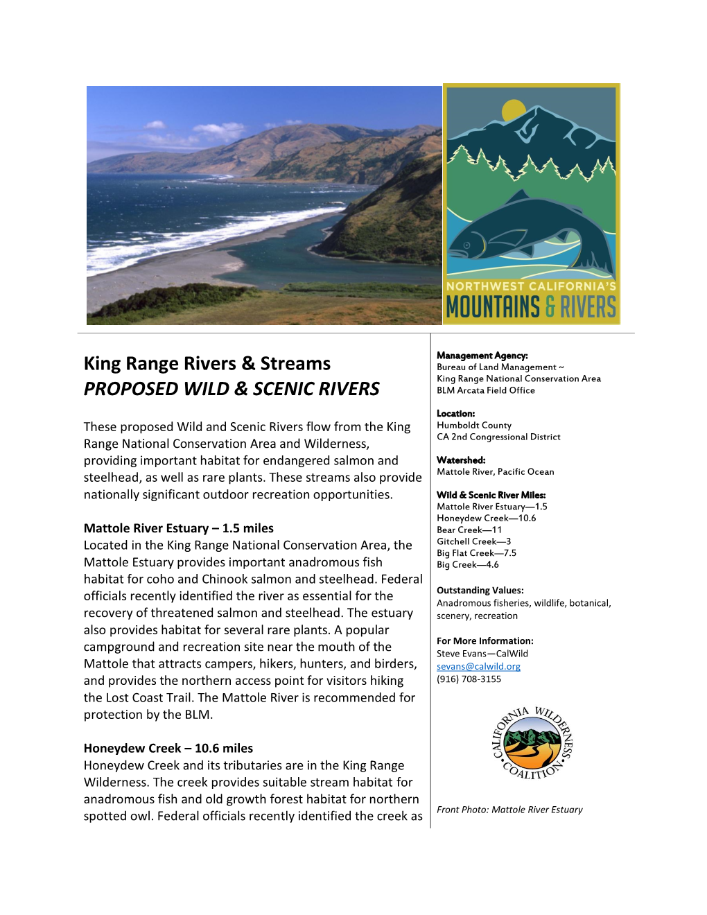 King Range Rivers & Streams PROPOSED WILD & SCENIC RIVERS