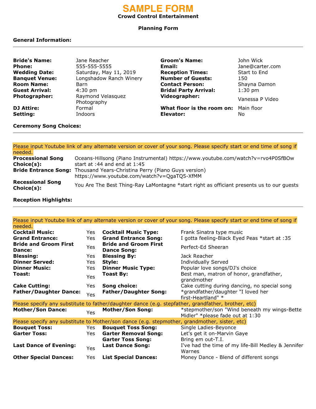 CCE Wedding Sample Planning Form Copy