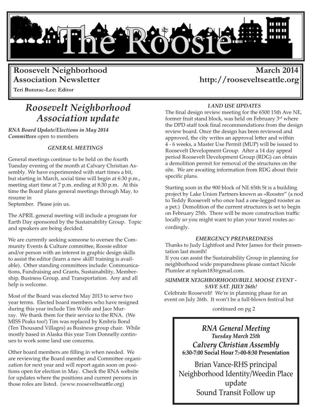 Roosevelt Neighborhood Association Update