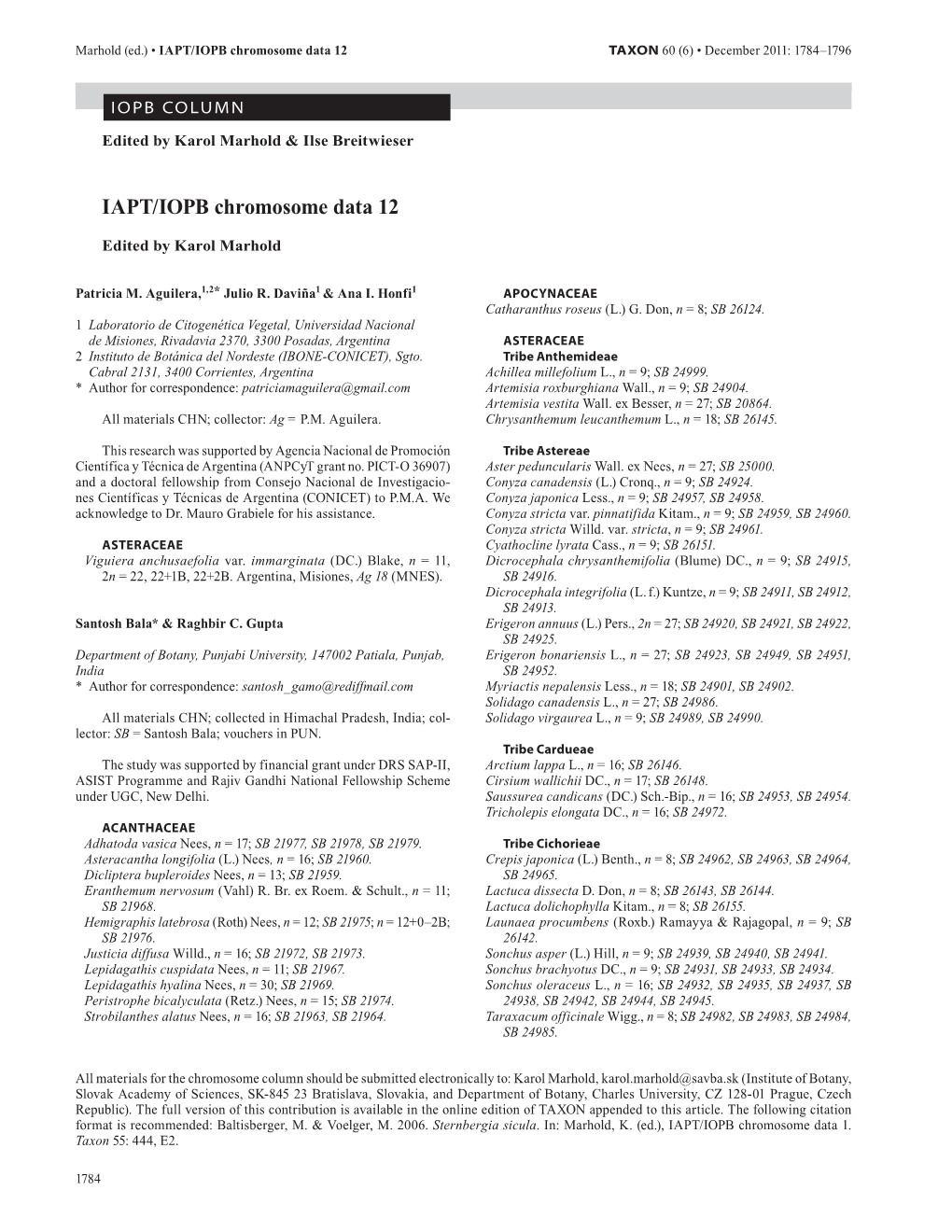 IAPT/IOPB Chromosome Data 12 TAXON 60 (6) • December 2011: 1784–1796