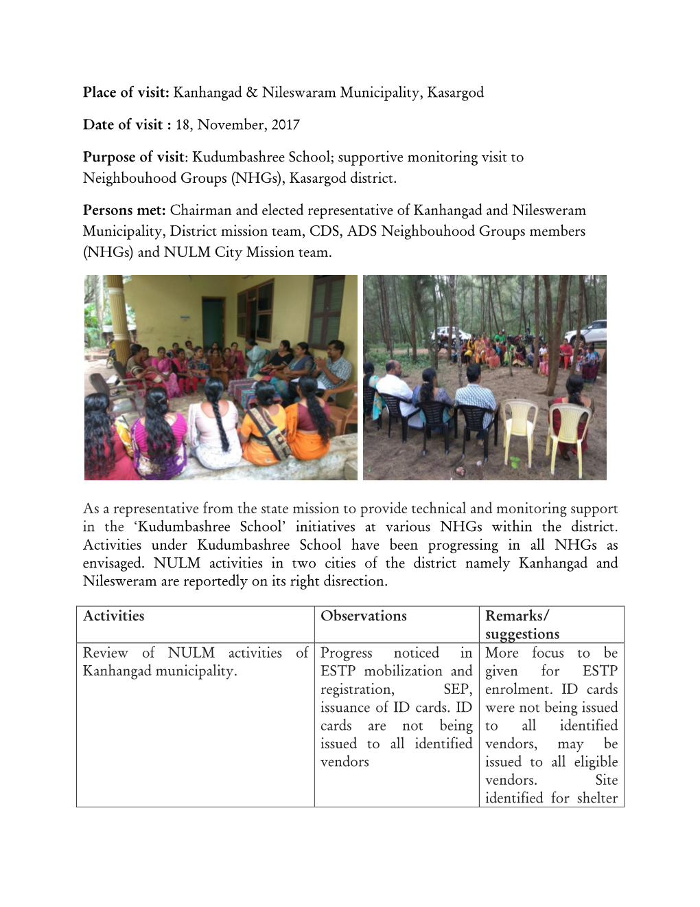 Kanhangad & Nileswaram Municipality, Kasargod Date of Visit