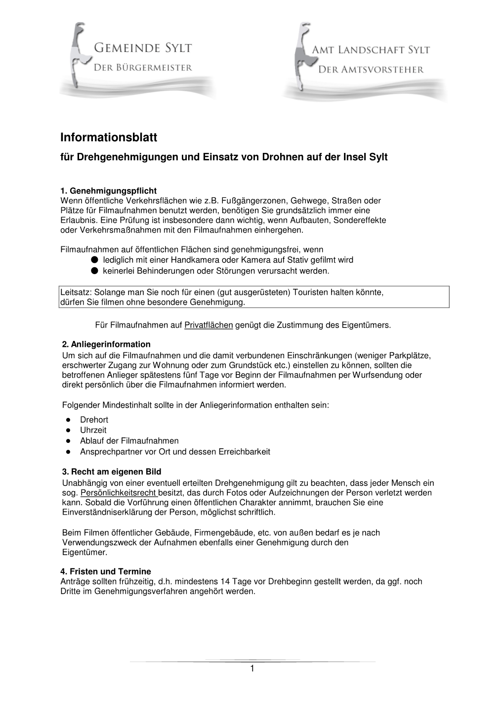 Informationsblatt Für Drehgenehmigungen Und Einsatz Von Drohnen Auf Der Insel Sylt