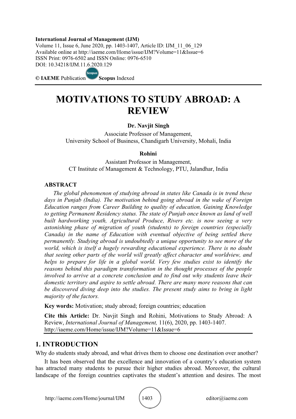 Motivations to Study Abroad: a Review