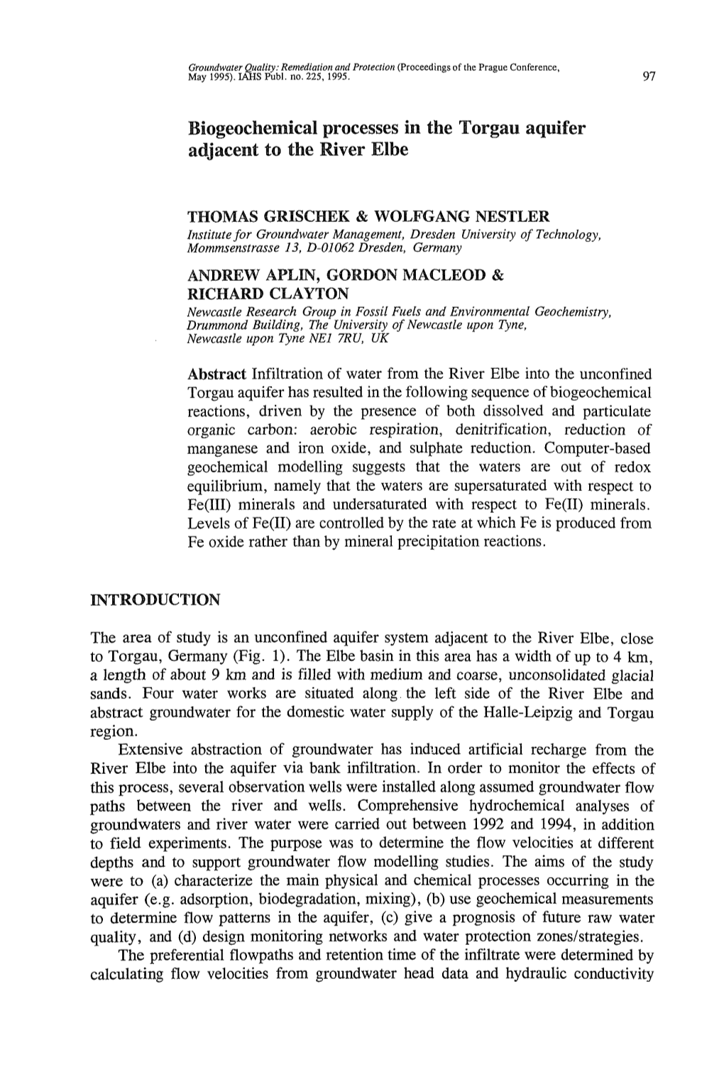 Biogeochemical Processes in the Torgau Aquifer Adjacent to the River Elbe